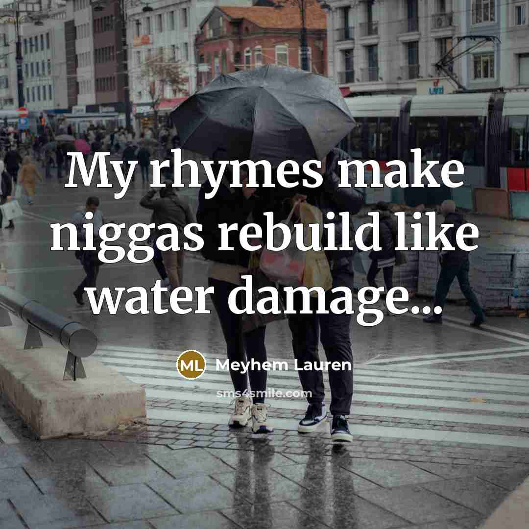 “My rhymes make niggas rebuild like water damage...…” quote by Meyhem Lauren