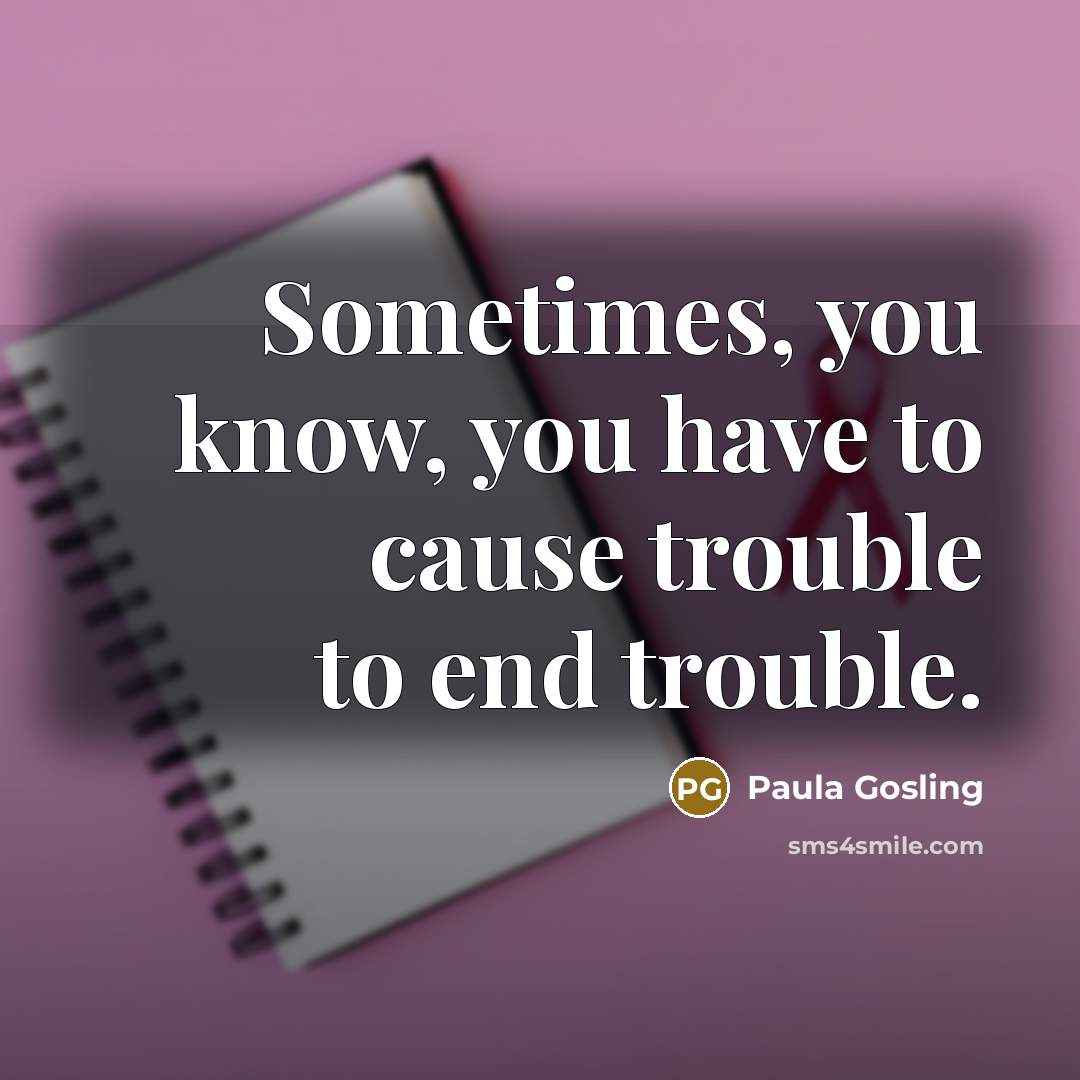 “Sometimes, you know, you have to cause trouble to end…” quote by Paula Gosling
