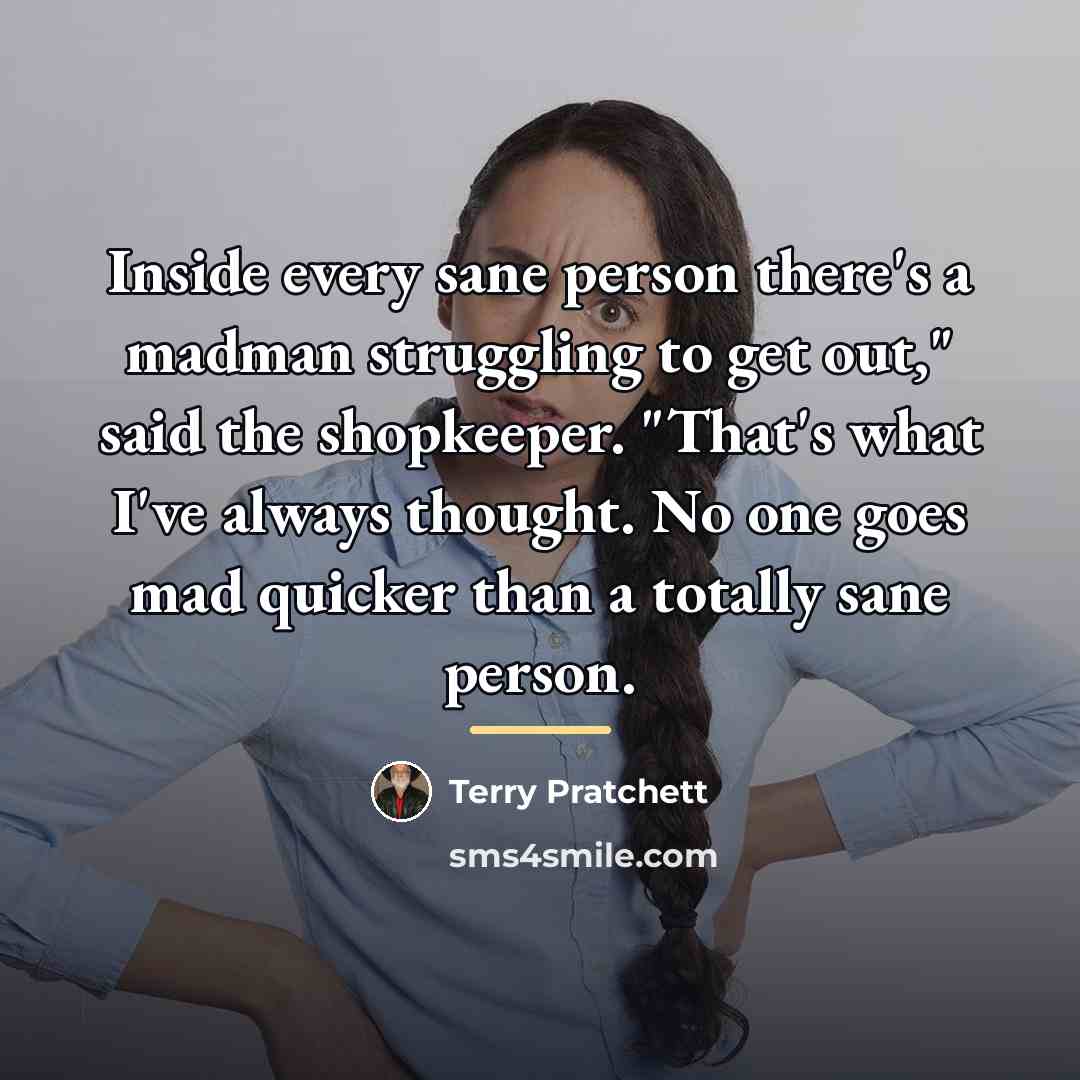 “Inside every sane person there's a madman struggling to get…” quote by Terry Pratchett