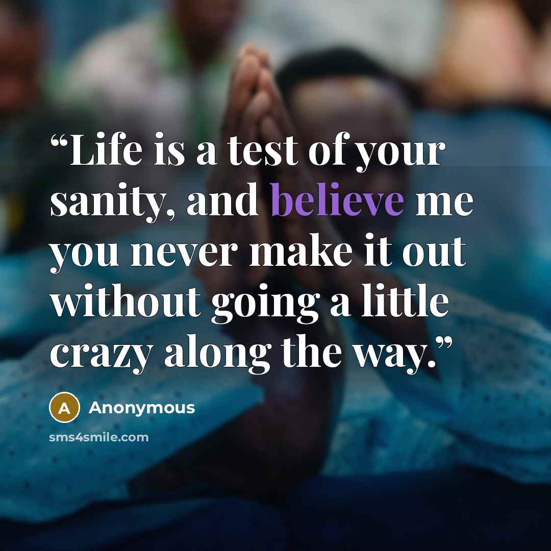 “Life is a test of your sanity, and believe me you never make it out without going a little crazy along the way.” quote by Anonymous
