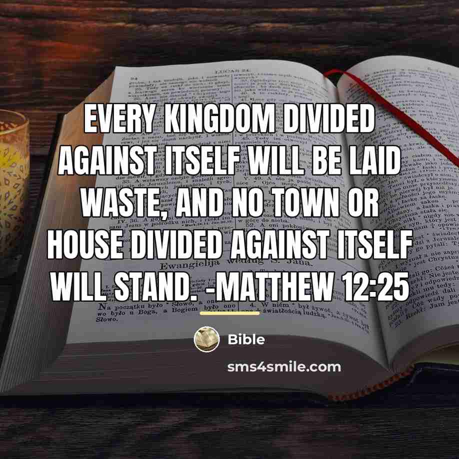 “Every kingdom divided against itself will be laid waste, and…” quote by Bible