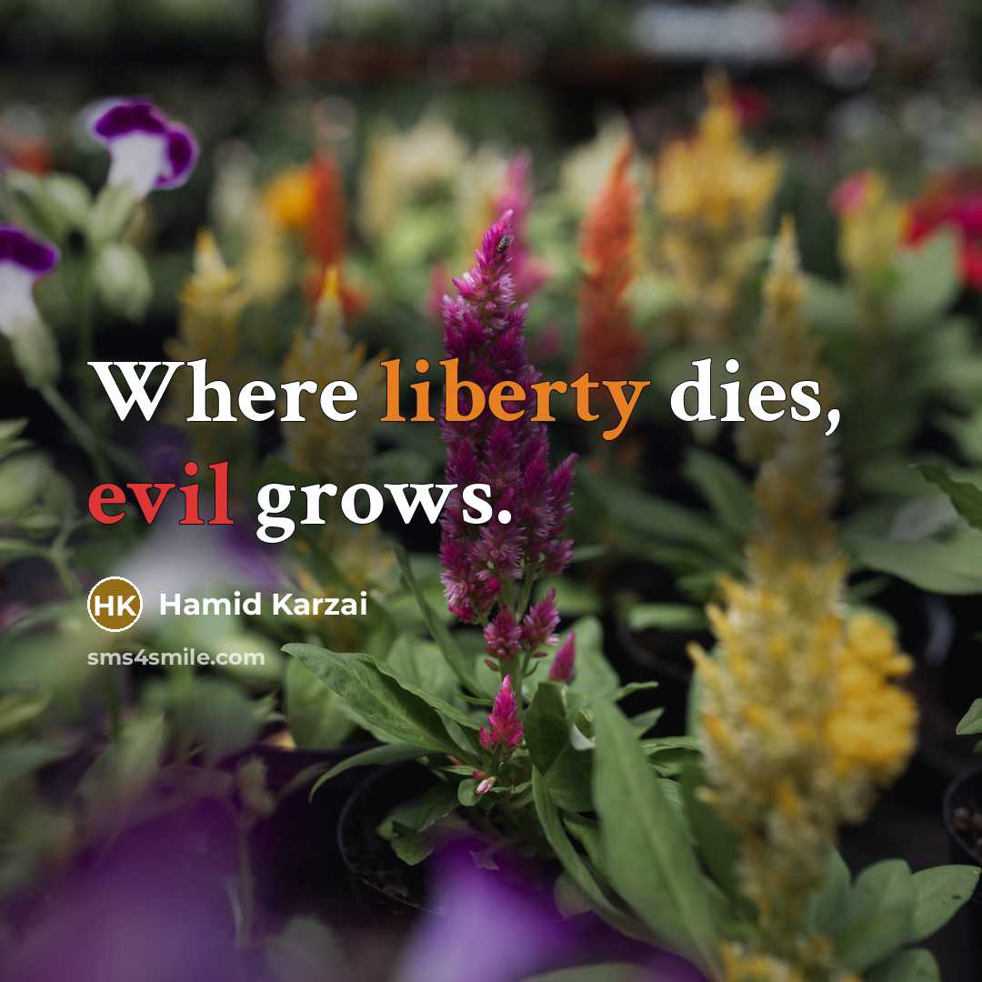 “Where liberty dies, evil grows.…” quote by Hamid Karzai