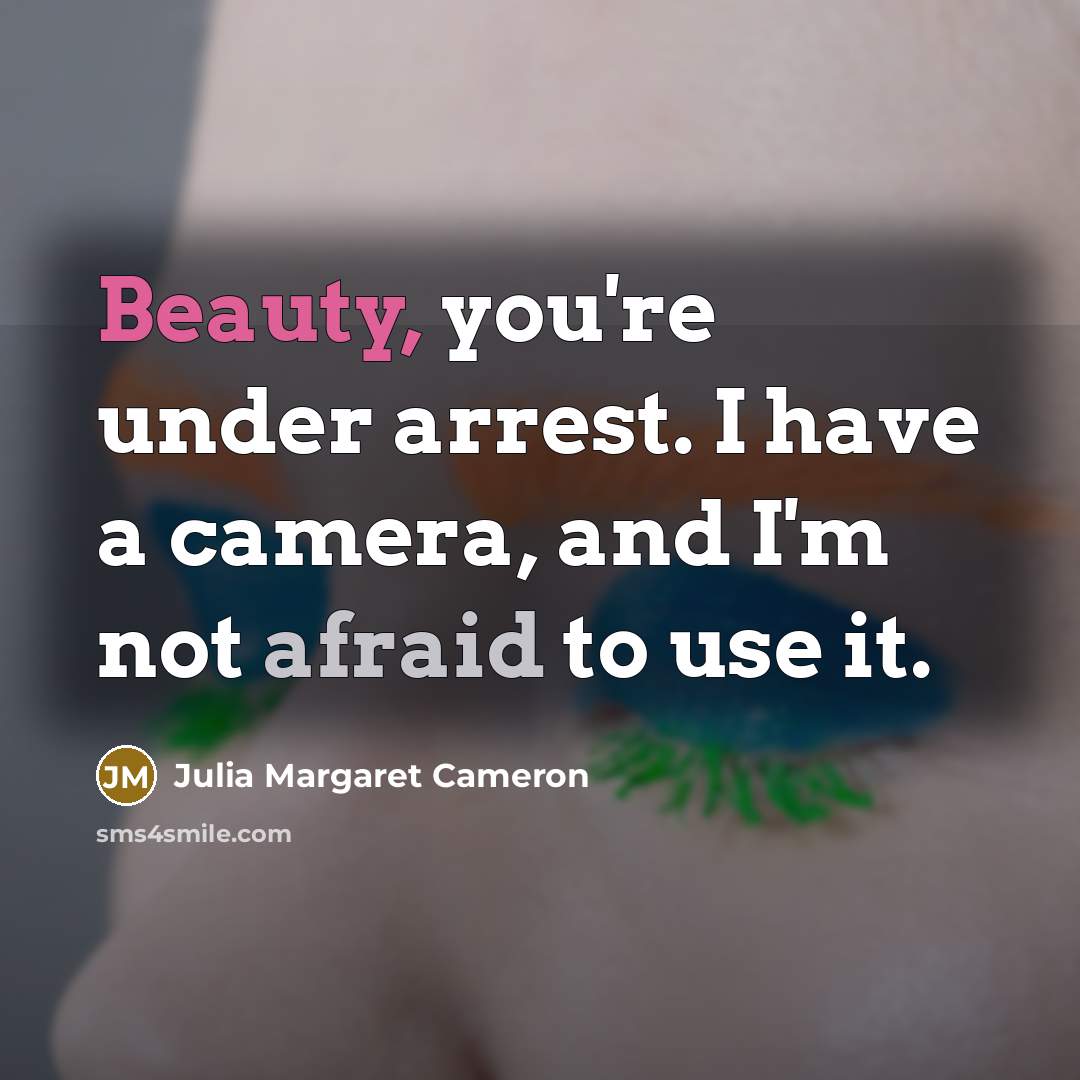 “Beauty, you're under arrest. I have a camera, and I'm not afraid to use it.” quote by Julia Margaret Cameron