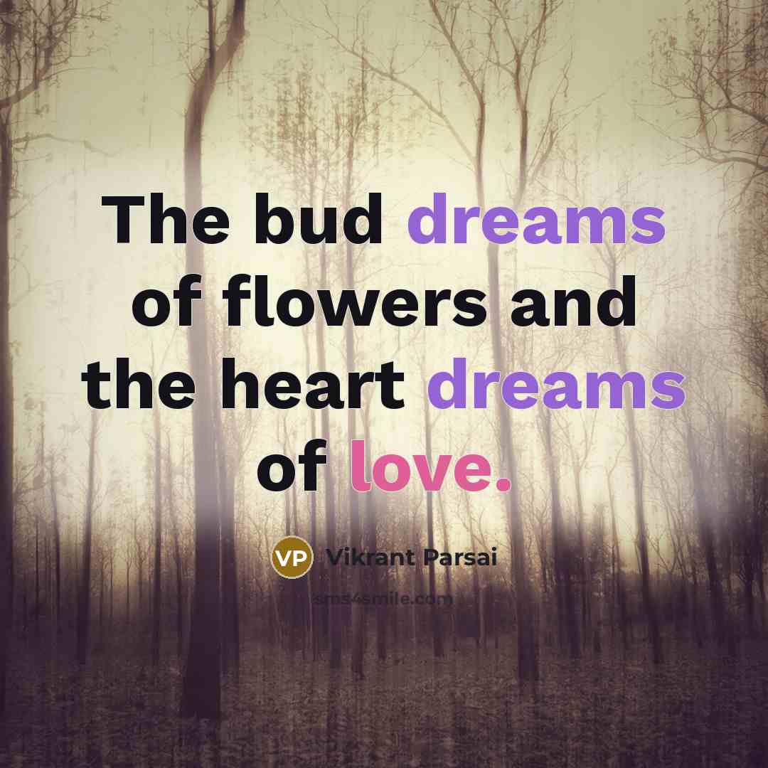 “The bud dreams of flowers and the heart dreams of…” quote by Vikrant Parsai