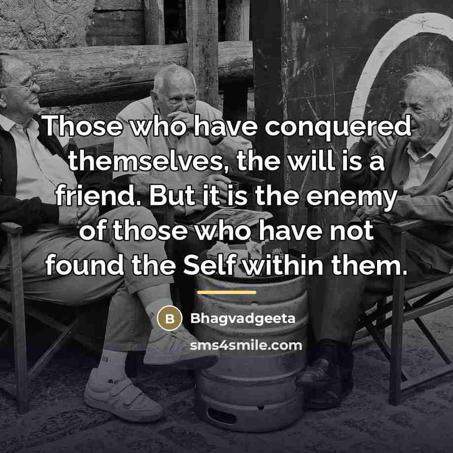 “Those who have conquered themselves, the will is a friend.…” quote by Bhagvadgeeta