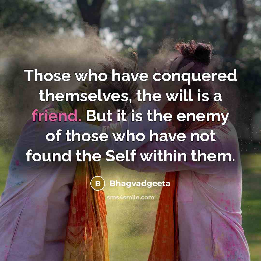“Those who have conquered themselves, the will is a friend. But it is the enemy of those who have not found the Self within them.” quote by Bhagvadgeeta