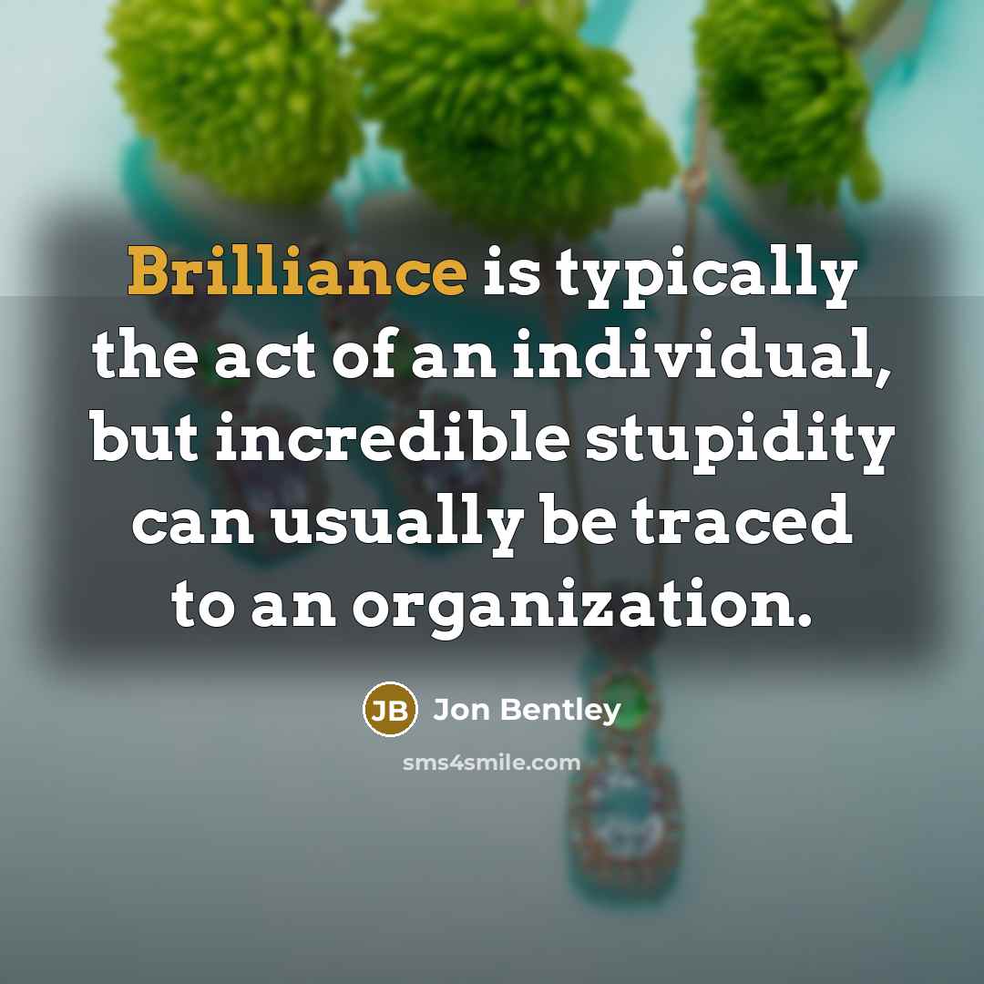 “Brilliance is typically the act of an individual, but incredible stupidity can usually be traced to an organization.” quote by Jon Bentley
