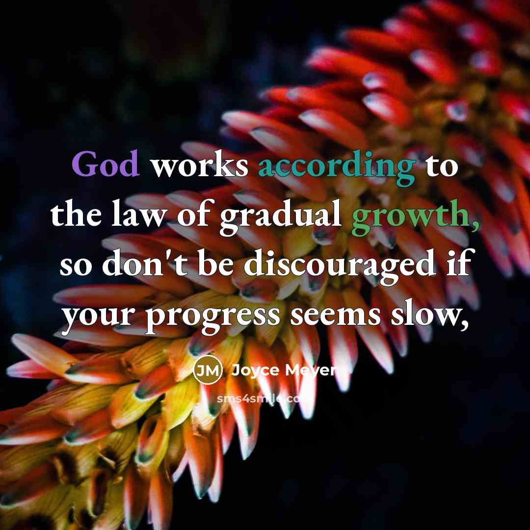 “God works according to the law of gradual growth, so…” quote by Joyce Meyer