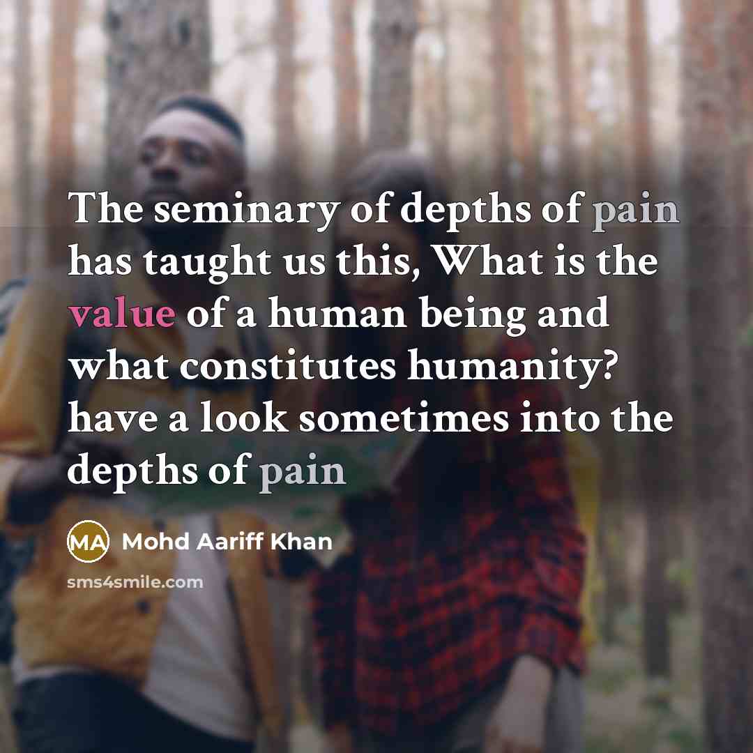 “The seminary of depths of pain has taught us this,…” quote by Mohd Aariff Khan