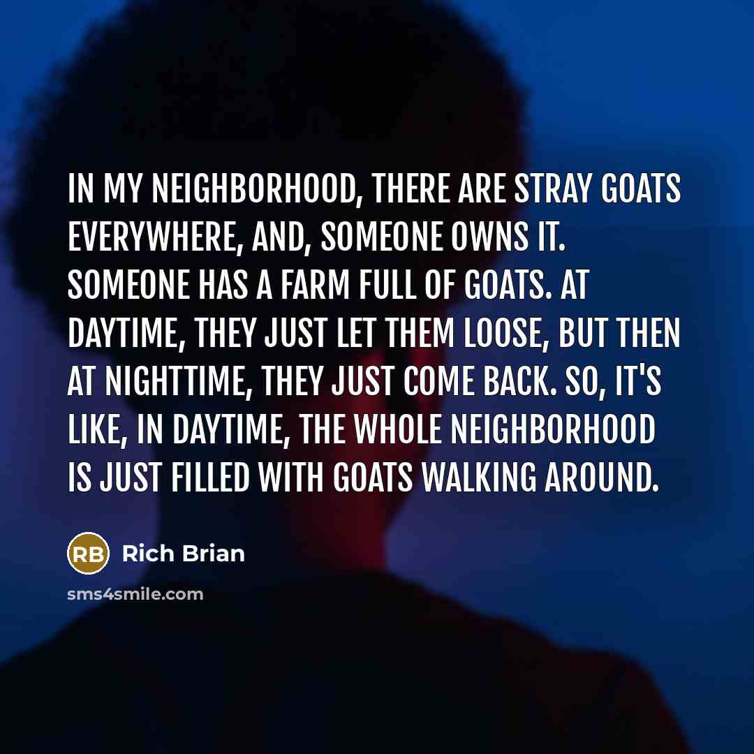 “In my neighborhood, there are stray goats everywhere, and, someone…” quote by Rich Brian