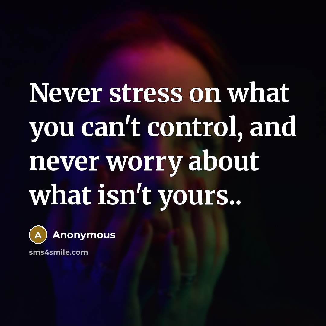 “Never stress on what you can't control, and never worry about what isn't yours..” quote by Anonymous