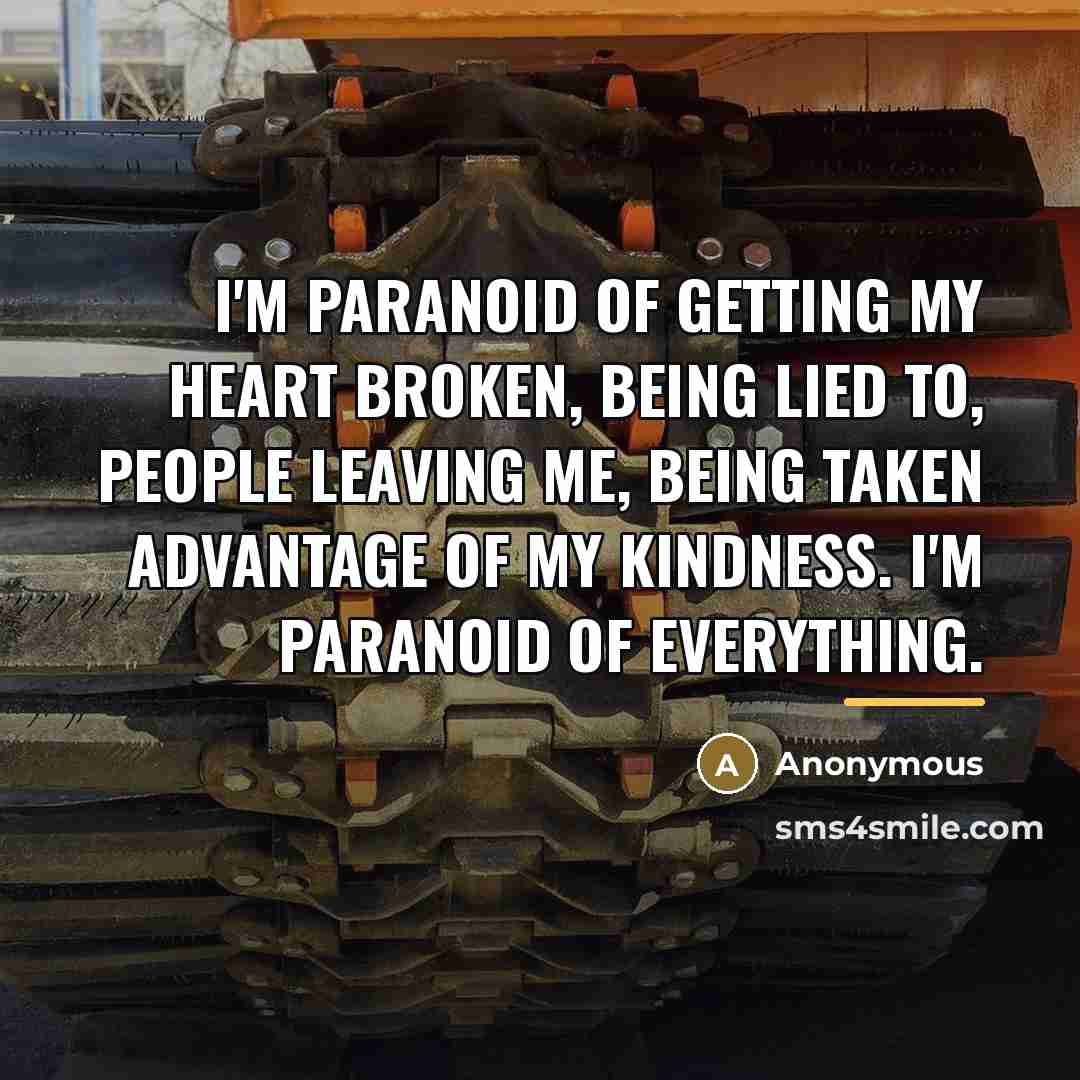 “I'm paranoid of getting my heart broken, being lied to,…” quote by Anonymous