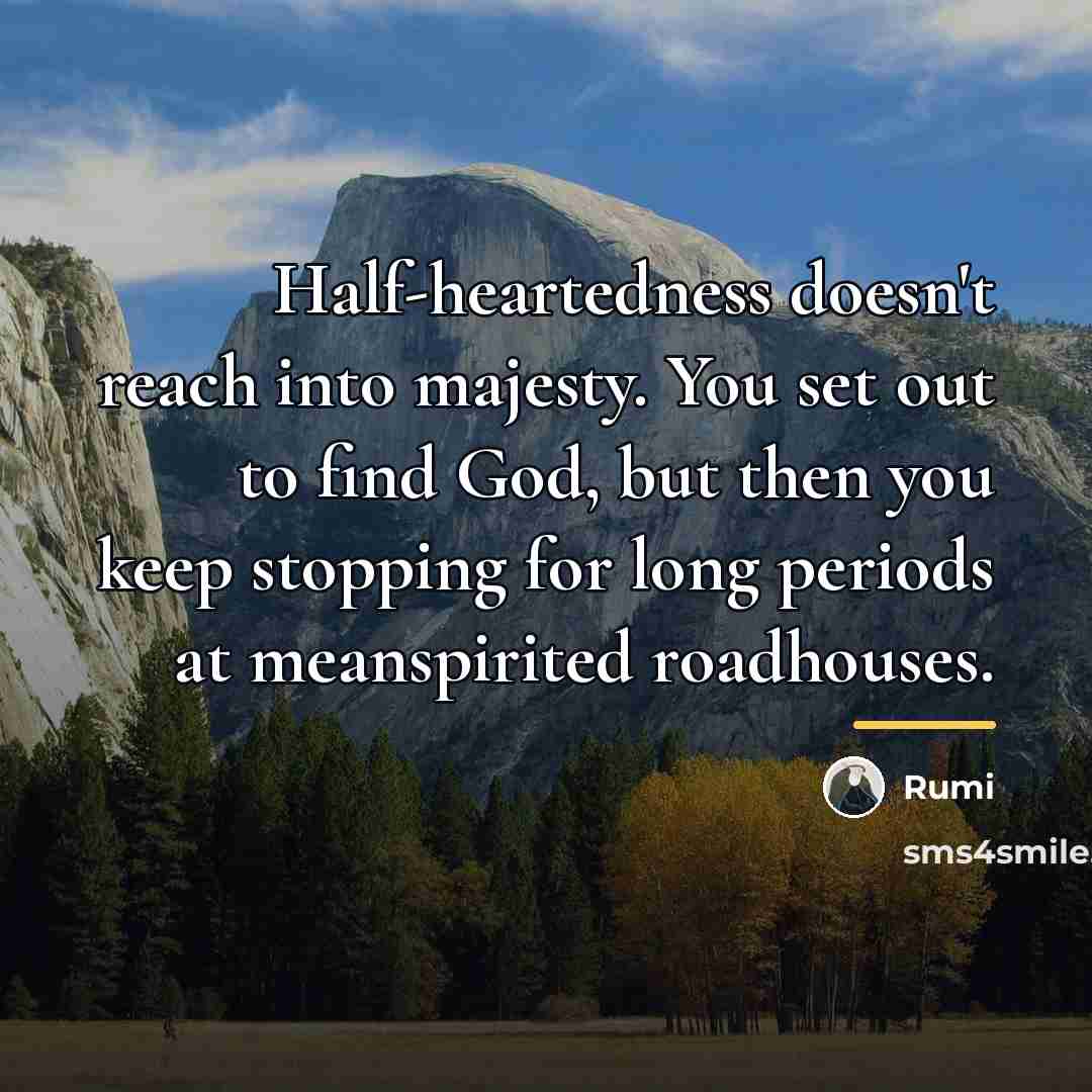 “Half-heartedness doesn't reach into majesty. You set out to find…” quote by Rumi