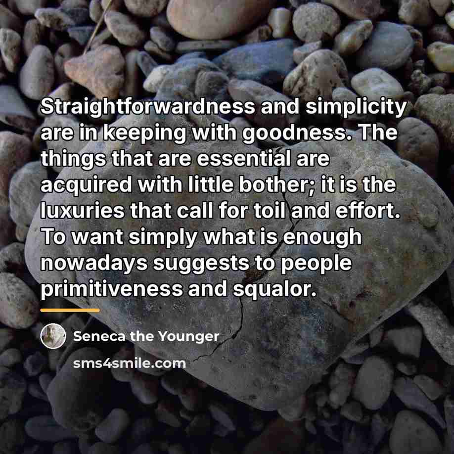 “Straightforwardness and simplicity are in keeping with goodness. The things…” quote by Seneca the Younger