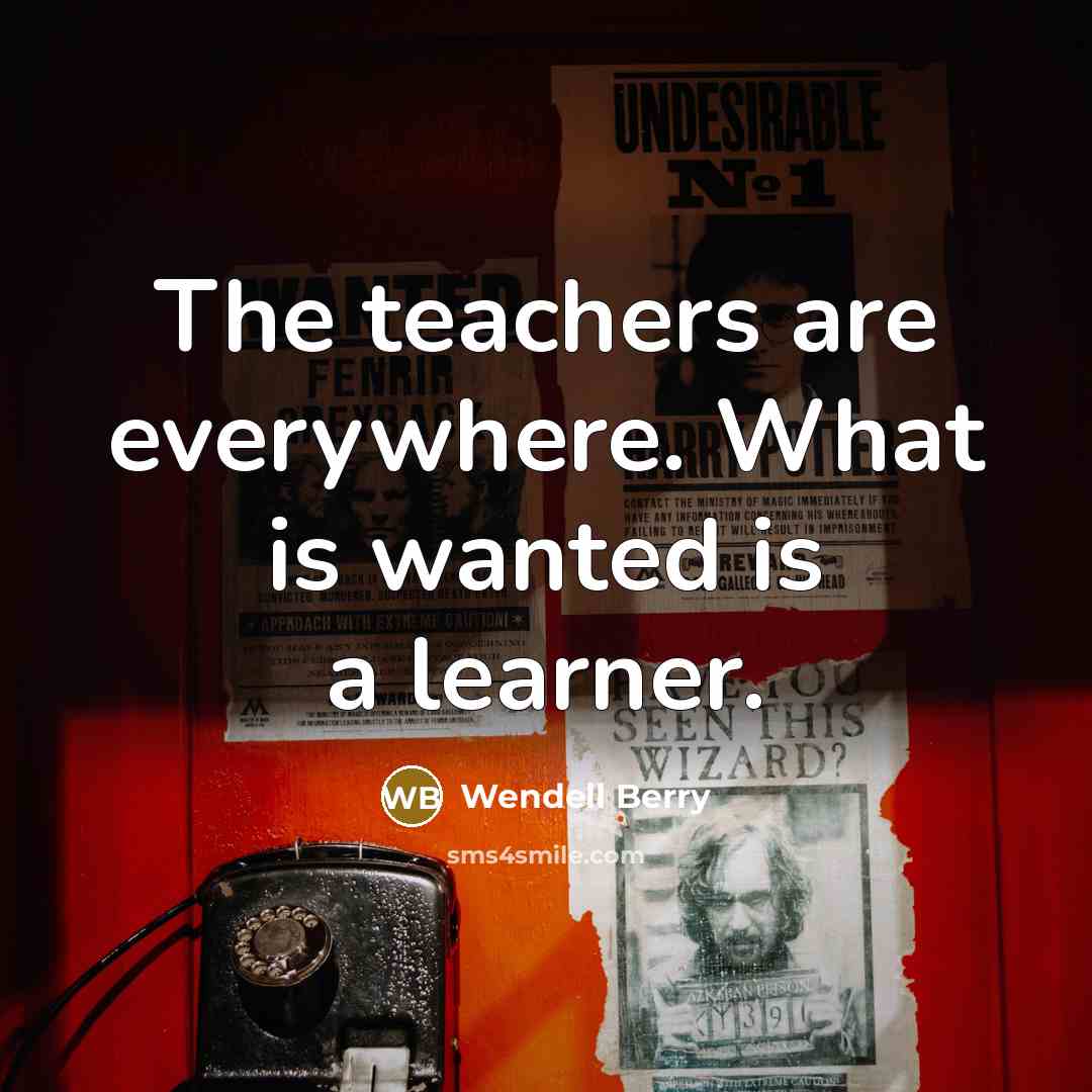“The teachers are everywhere. What is wanted is a learner.…” quote by Wendell Berry
