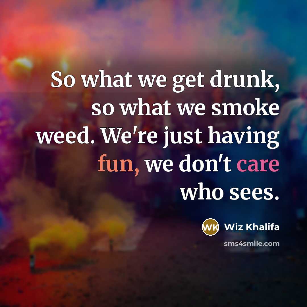 “So what we get drunk, so what we smoke weed. We're just having fun, we don't care who sees.” quote by Wiz Khalifa