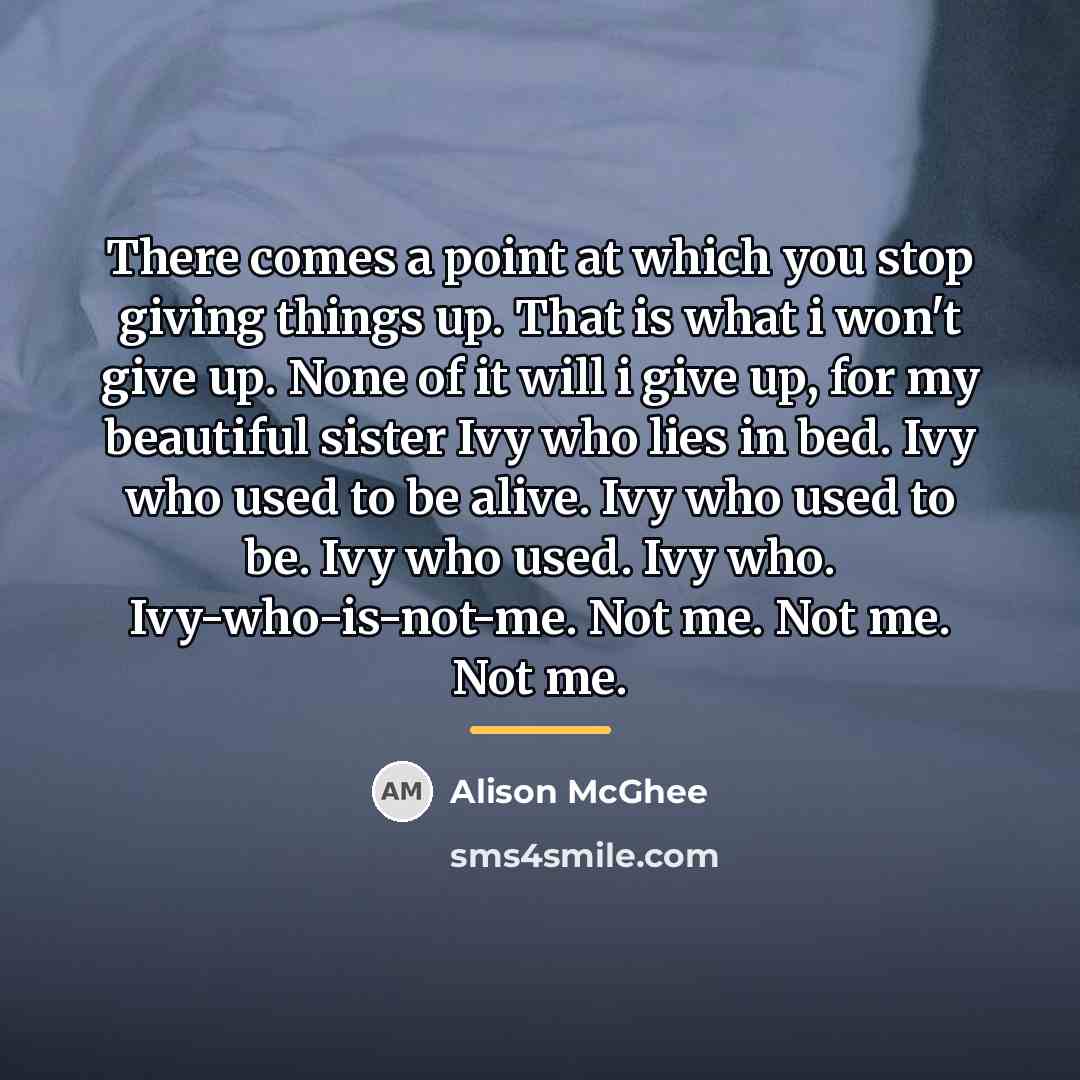 “There comes a point at which you stop giving things…” quote by Alison McGhee