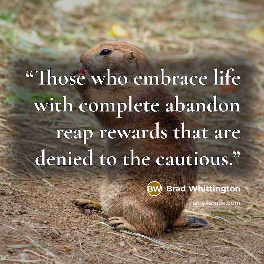 “Those who embrace life with complete abandon reap rewards that are denied to the cautious.” quote by Brad Whittington