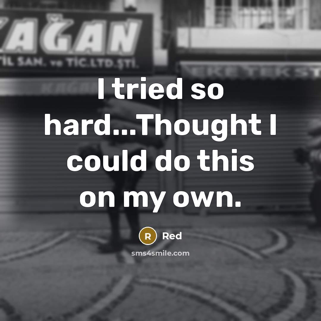 “I tried so hard...Thought I could do this on my own.” quote by Red