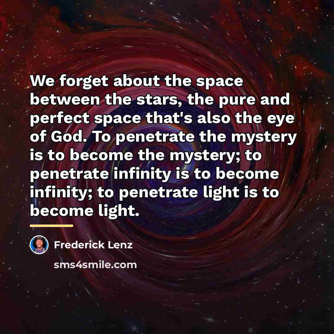 “We forget about the space between the stars, the pure…” quote by Frederick Lenz