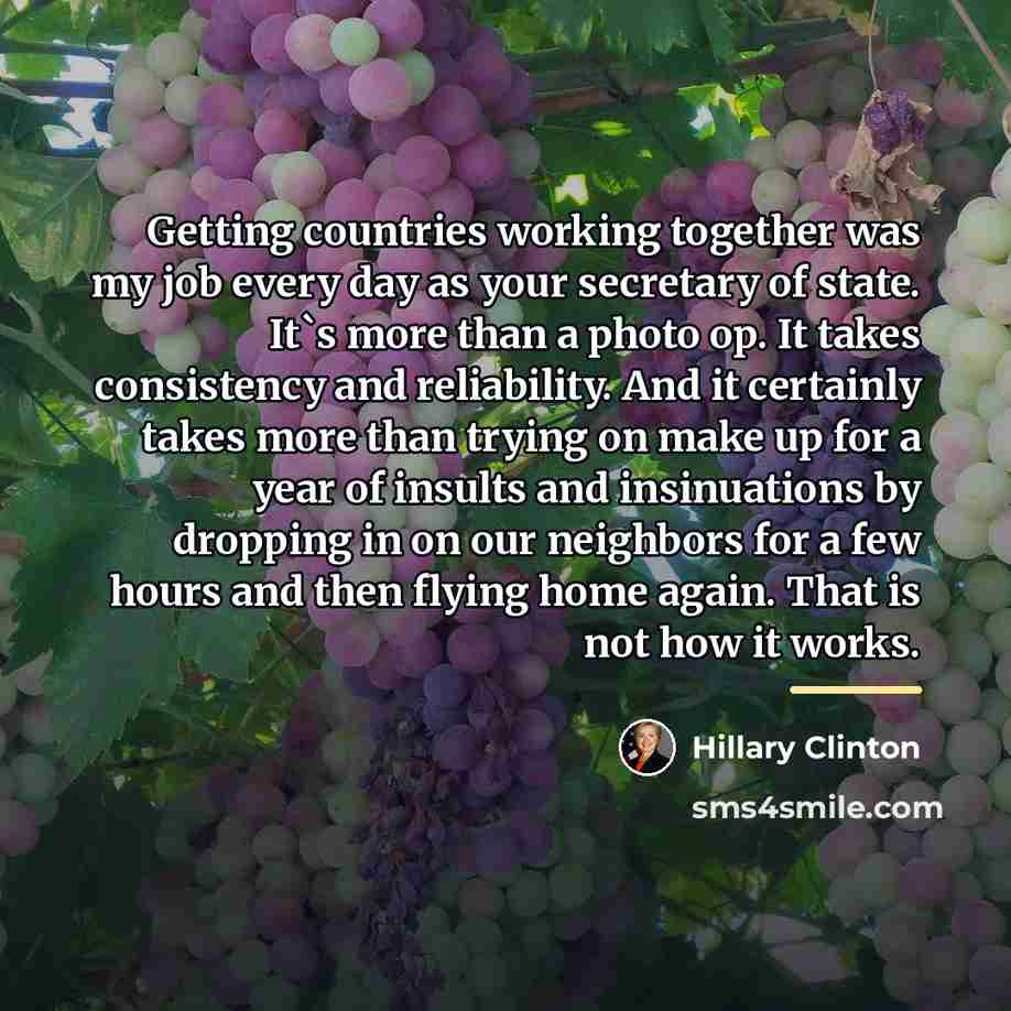 “Getting countries working together was my job every day as…” quote by Hillary Clinton
