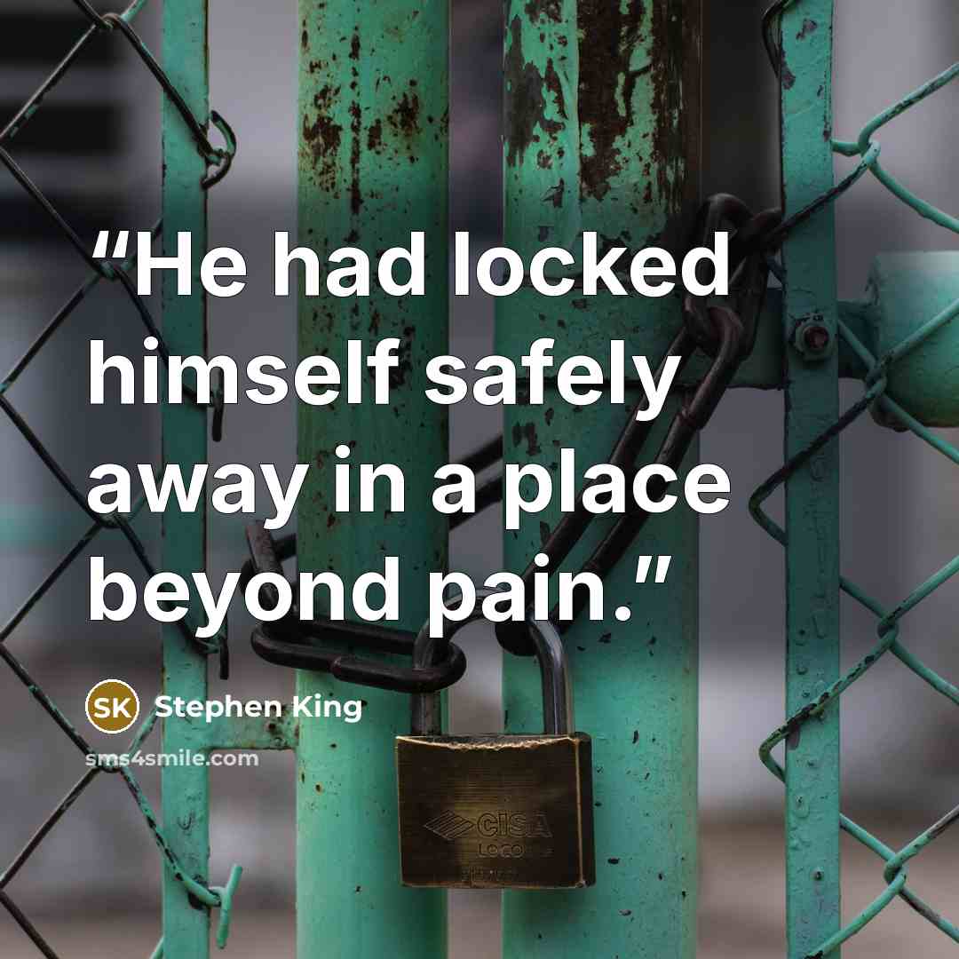 “He had locked himself safely away in a place beyond pain.” quote by Stephen King
