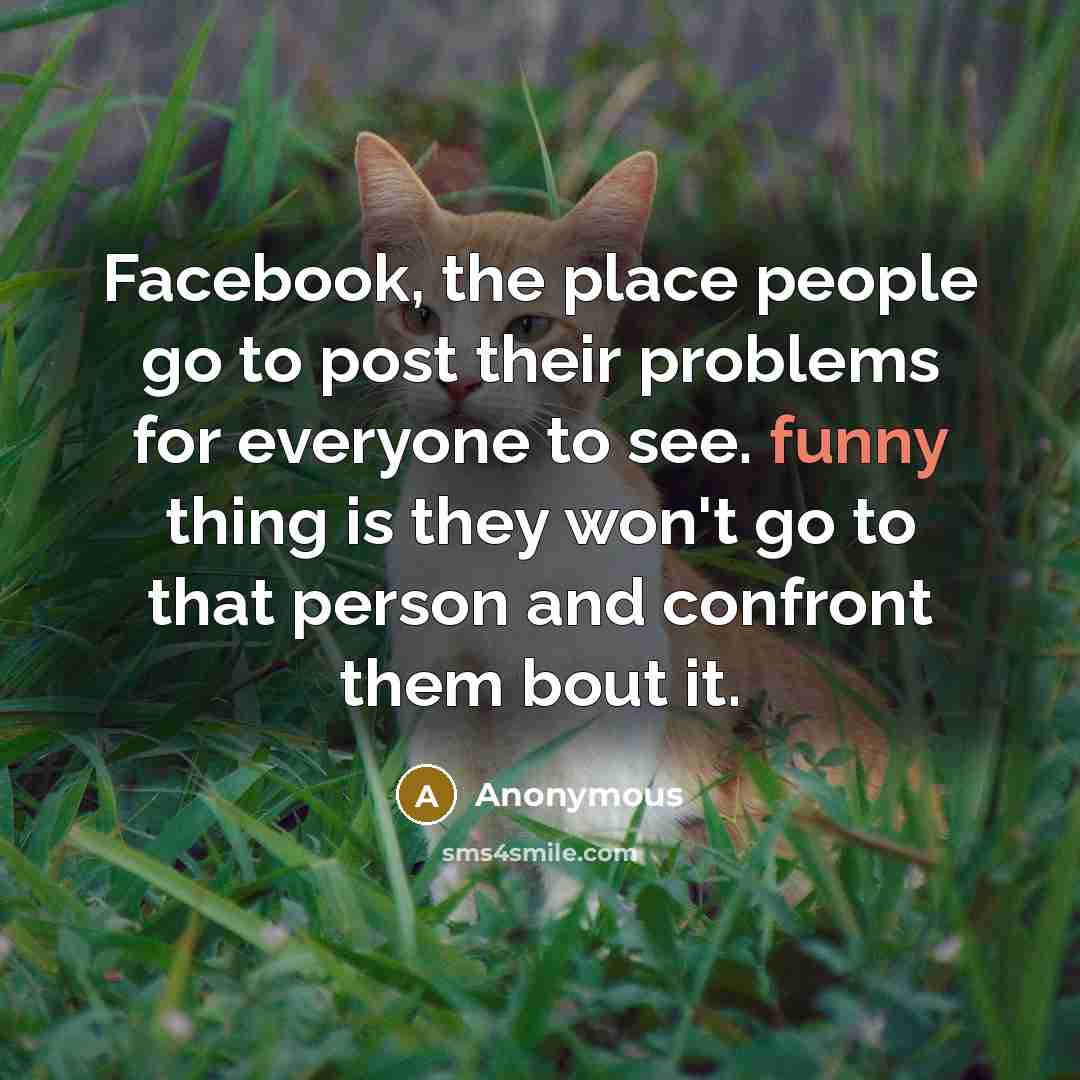 “Facebook, the place people go to post their problems for everyone to see. funny thing is they won't go to that person and confront them bout it.” quote by Anonymous