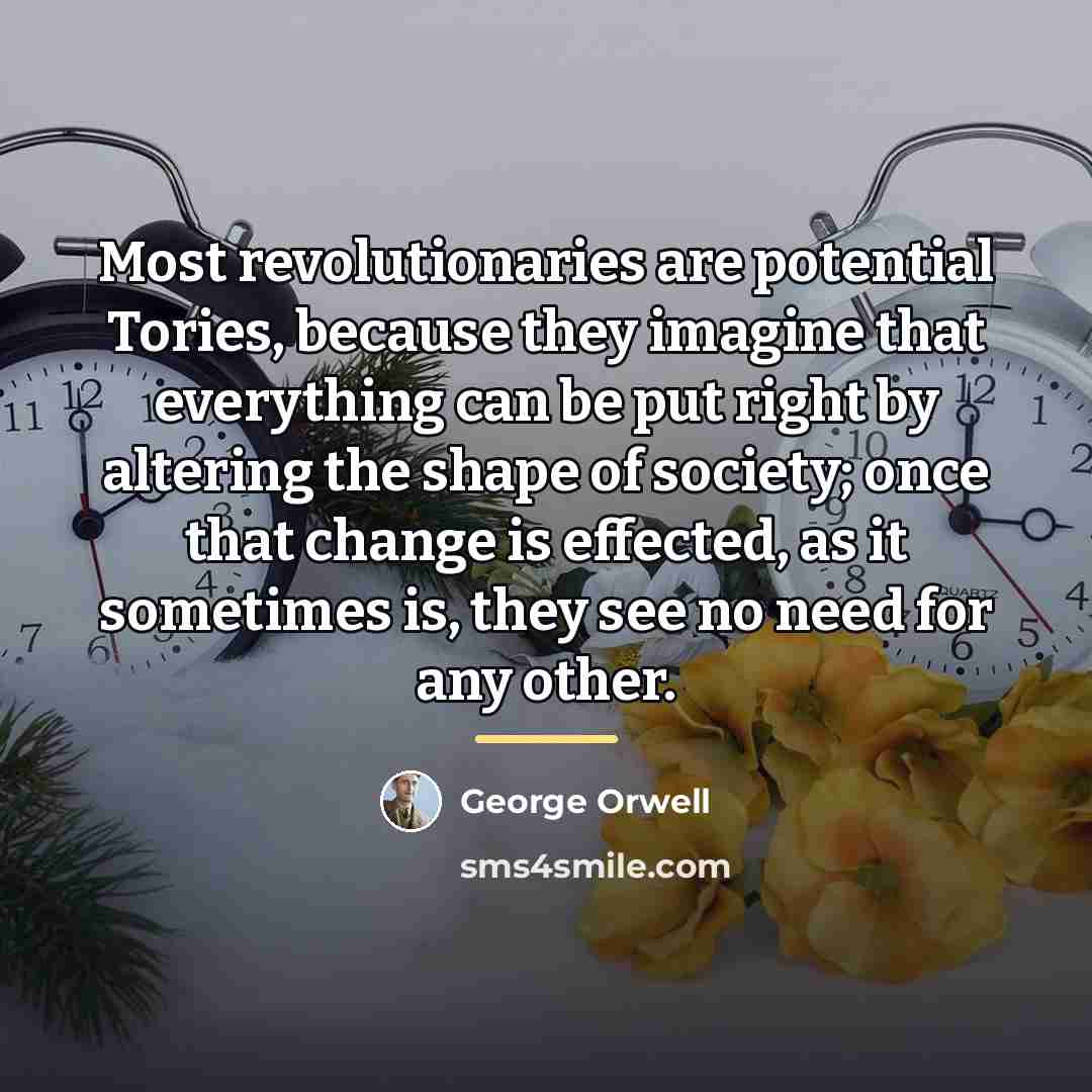 “Most revolutionaries are potential Tories, because they imagine that everything…” quote by George Orwell