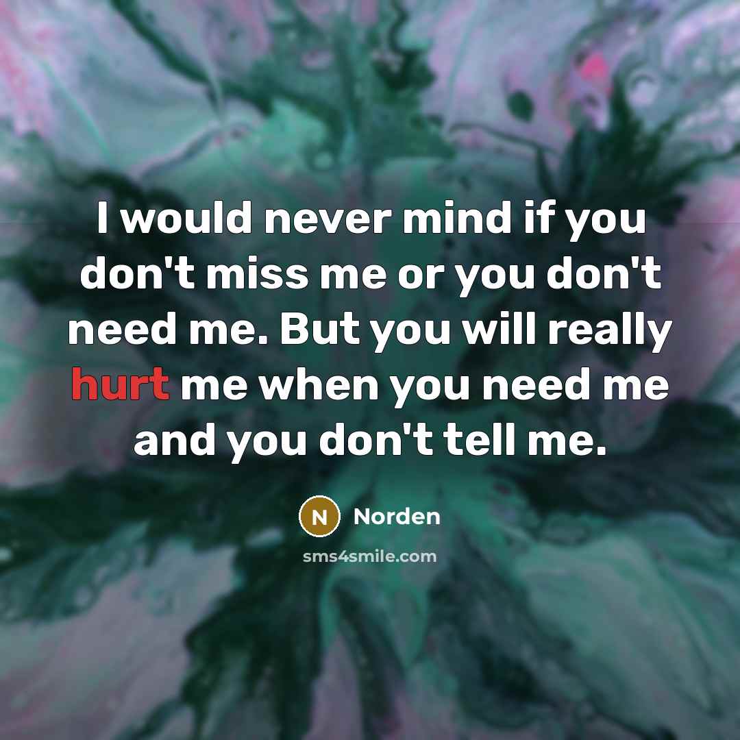 “I would never mind if you don`t miss me or…” quote by Norden