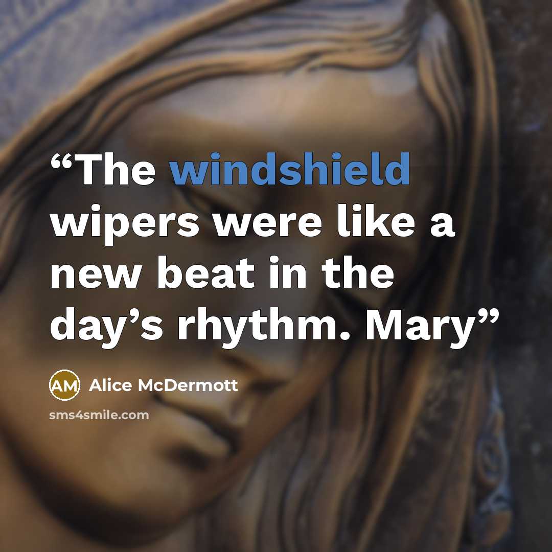 “The windshield wipers were like a new beat in the day’s rhythm. Mary” quote by Alice McDermott