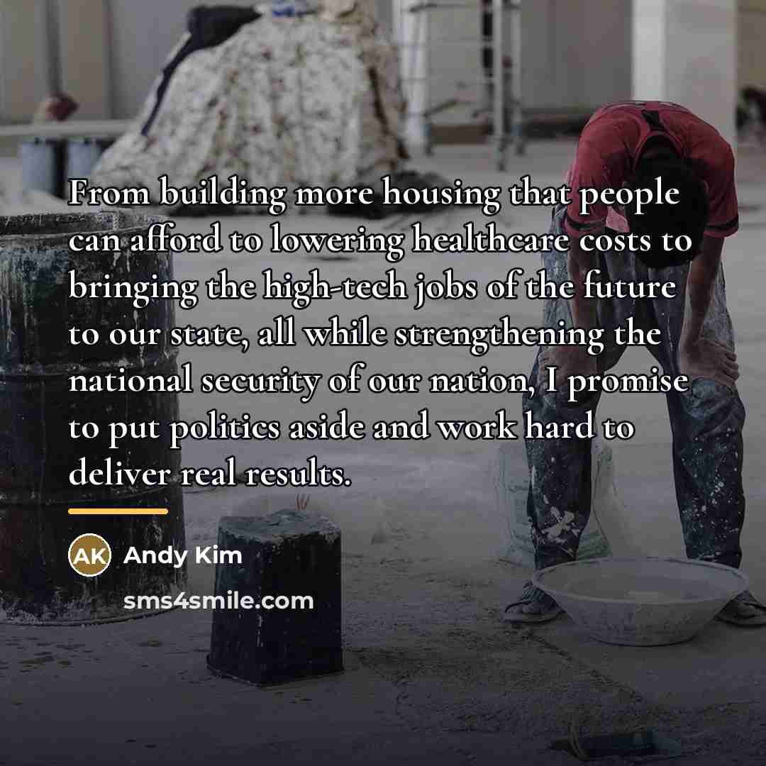 “From building more housing that people can afford to lowering…” quote by Andy Kim