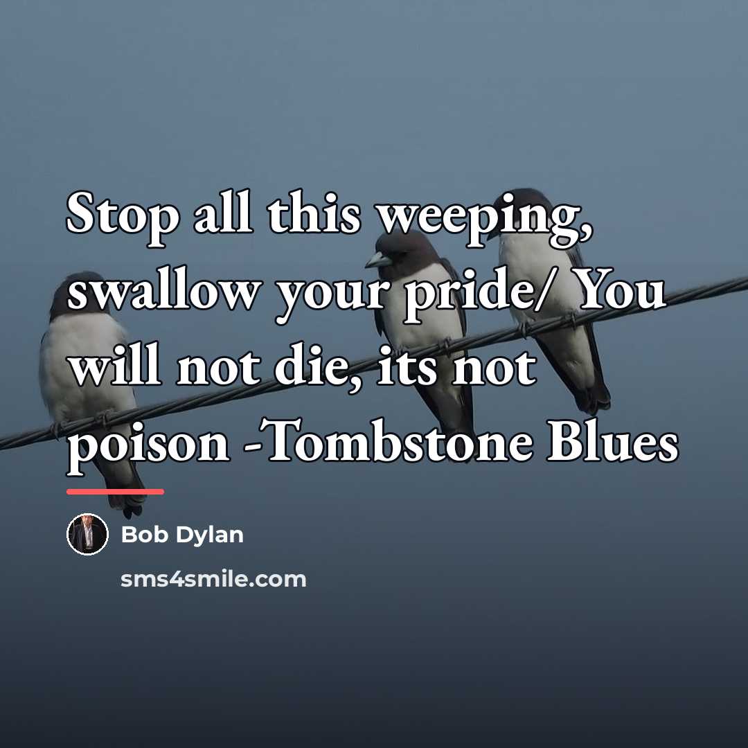 “Stop all this weeping, swallow your pride/ You will not…” quote by Bob Dylan