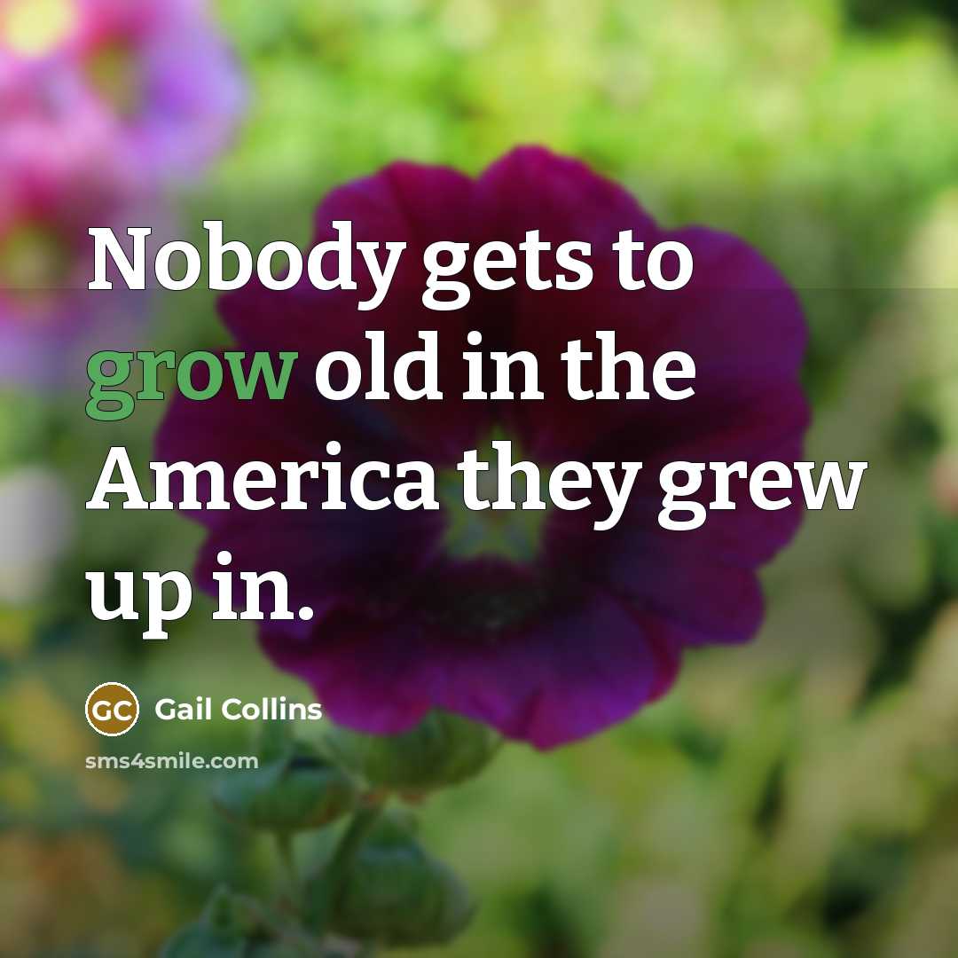 “Nobody gets to grow old in the America they grew…” quote by Gail Collins
