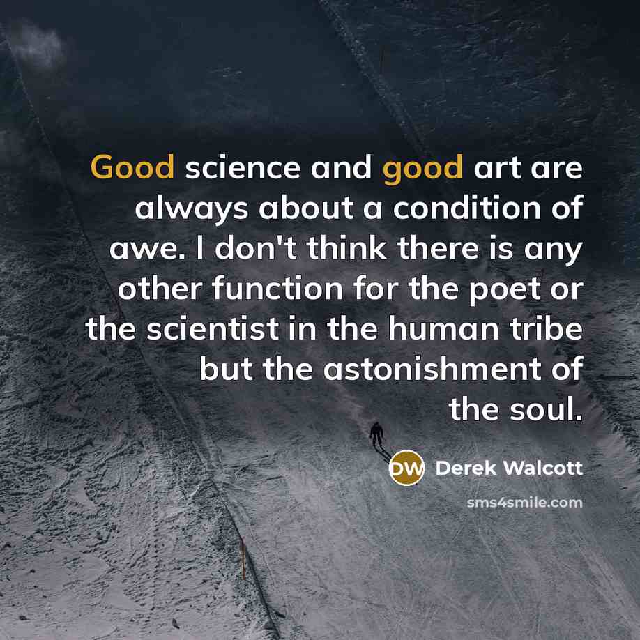 “Good science and good art are always about a condition…” quote by Derek Walcott