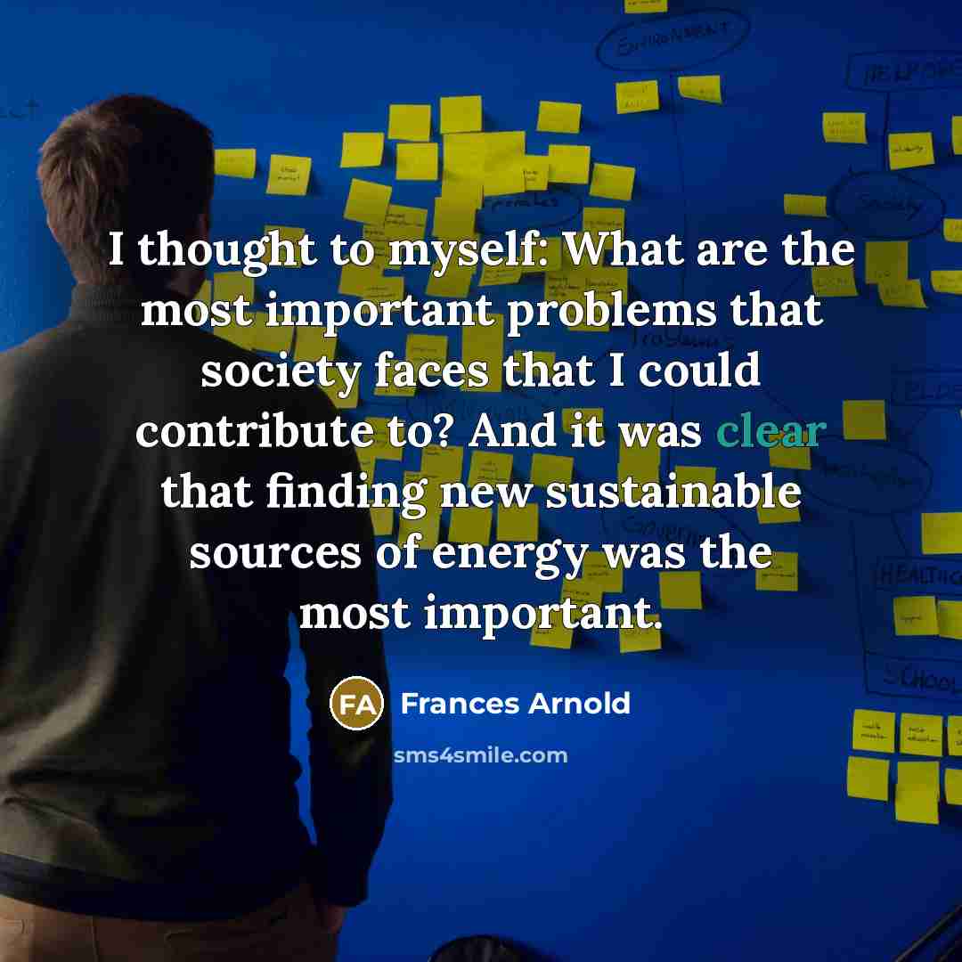 “I thought to myself: What are the most important problems…” quote by Frances Arnold