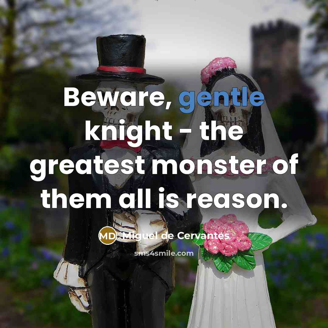 “Beware, gentle knight - the greatest monster of them all…” quote by Miguel de Cervantes