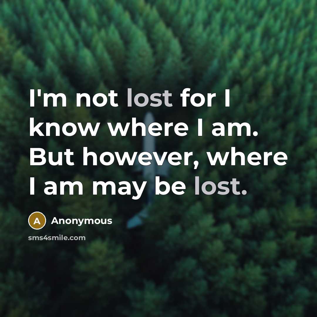 “I'm not lost for I know where I am. But…” quote by Anonymous
