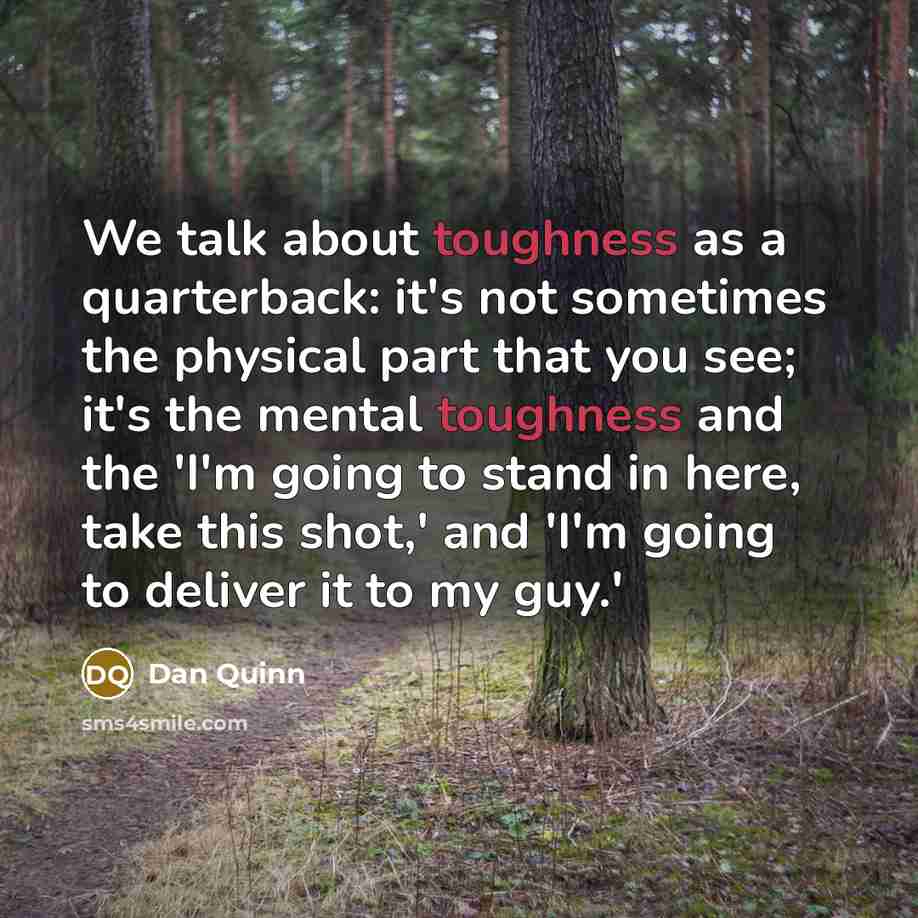 “We talk about toughness as a quarterback: it's not sometimes the physical part that you see; it's the mental toughness and the 'I'm going to stand in here, take this shot,' and 'I'm going to deliver it to my guy.'” quote by Dan Quinn