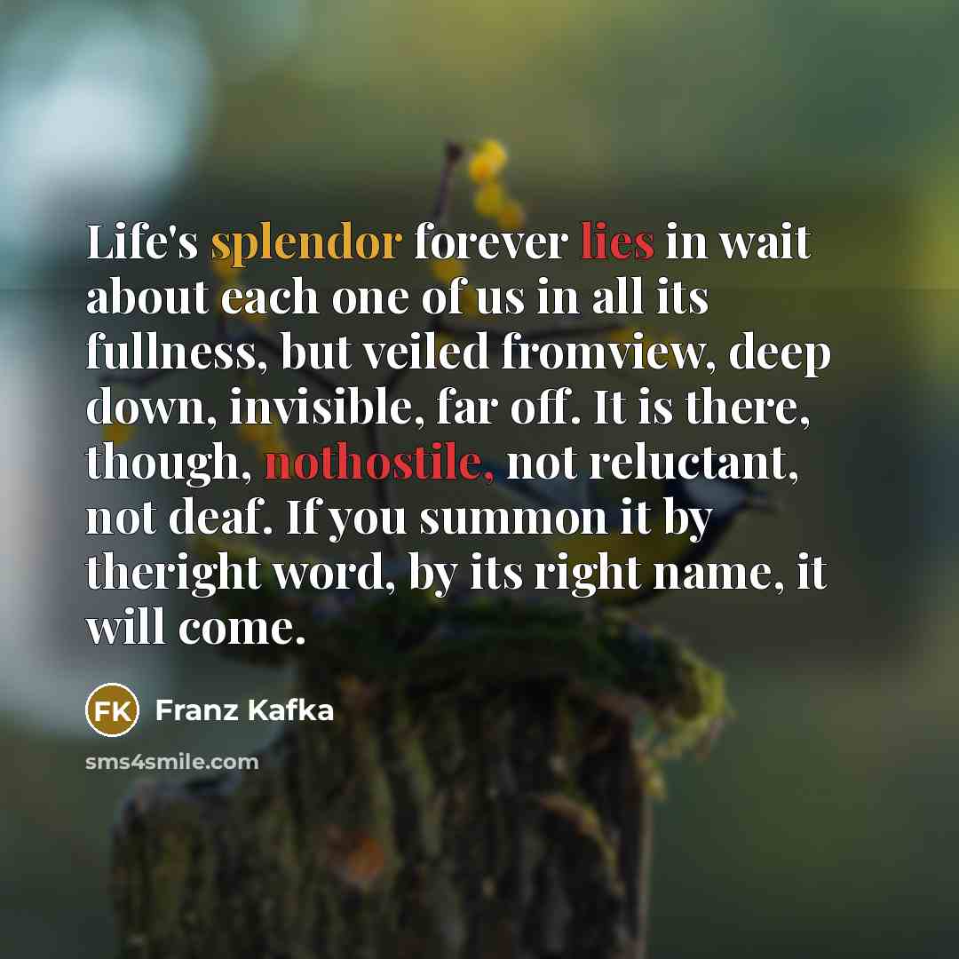 “Life's splendor forever lies in wait about each one of…” quote by Franz Kafka