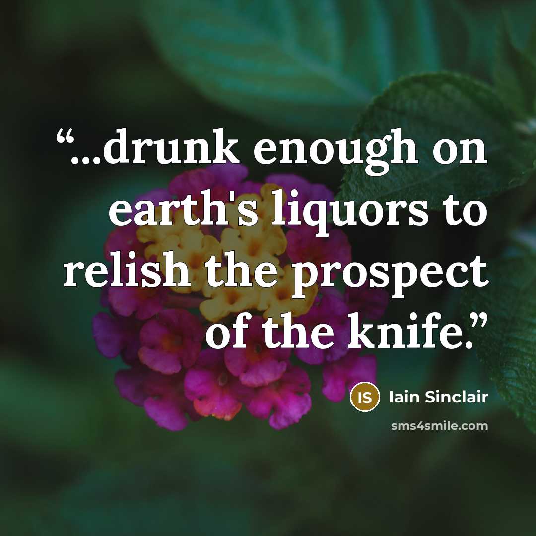 “...drunk enough on earth's liquors to relish the prospect of the knife.” quote by Iain Sinclair