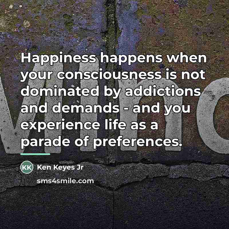 “Happiness happens when your consciousness is not dominated by addictions…” quote by Ken Keyes Jr