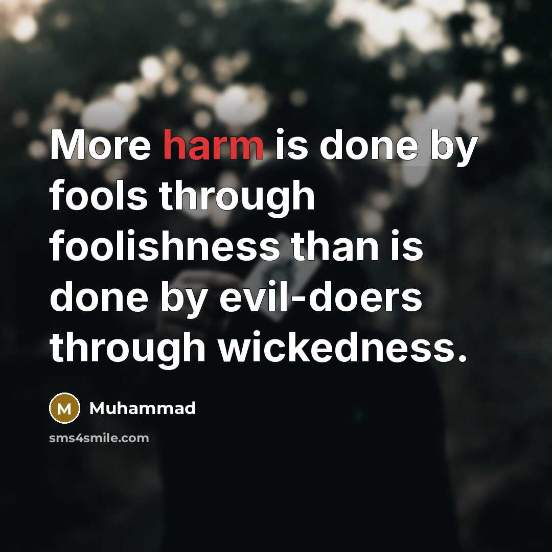 “More harm is done by fools through foolishness than is…” quote by Muhammad