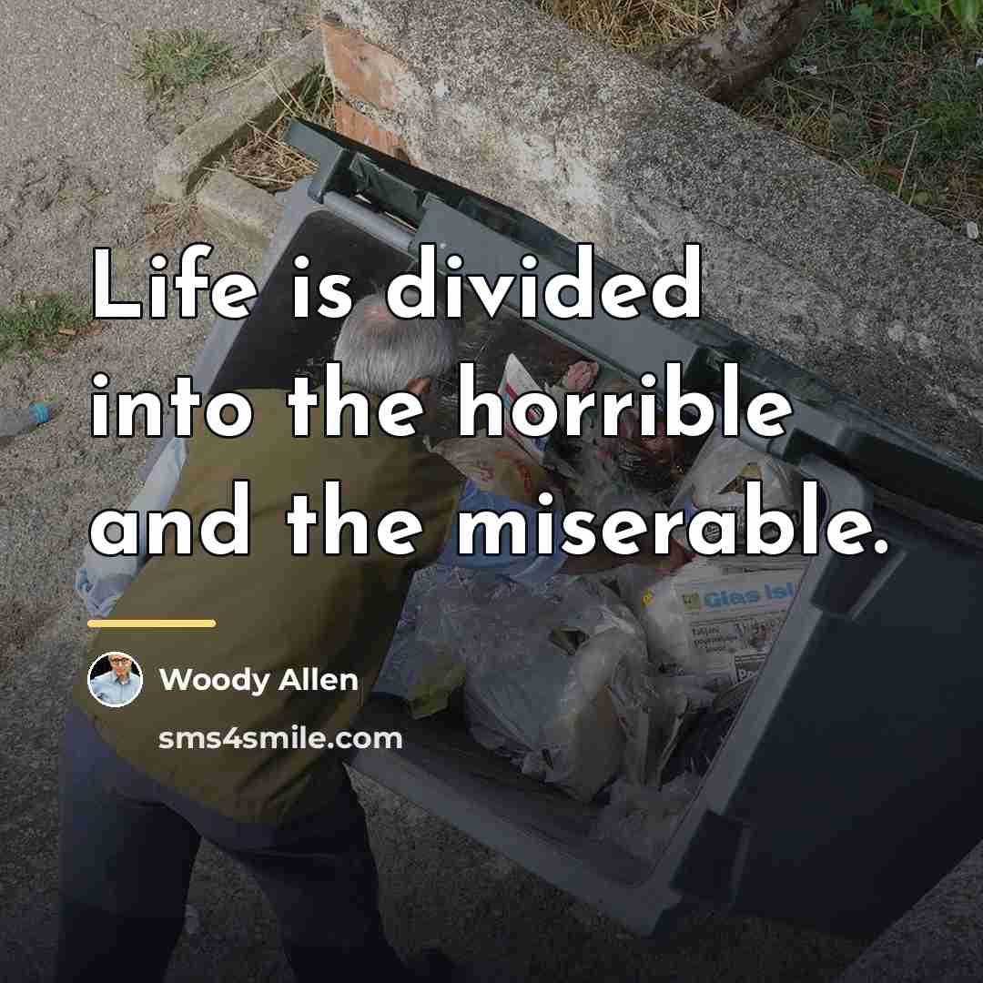 “Life is divided into the horrible and the miserable.…” quote by Woody Allen