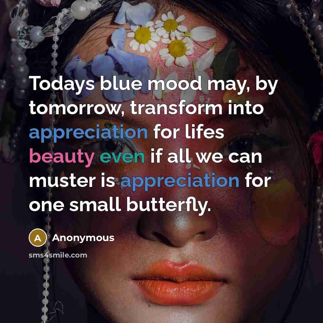 “Todays blue mood may, by tomorrow, transform into appreciation for…” quote by Anonymous