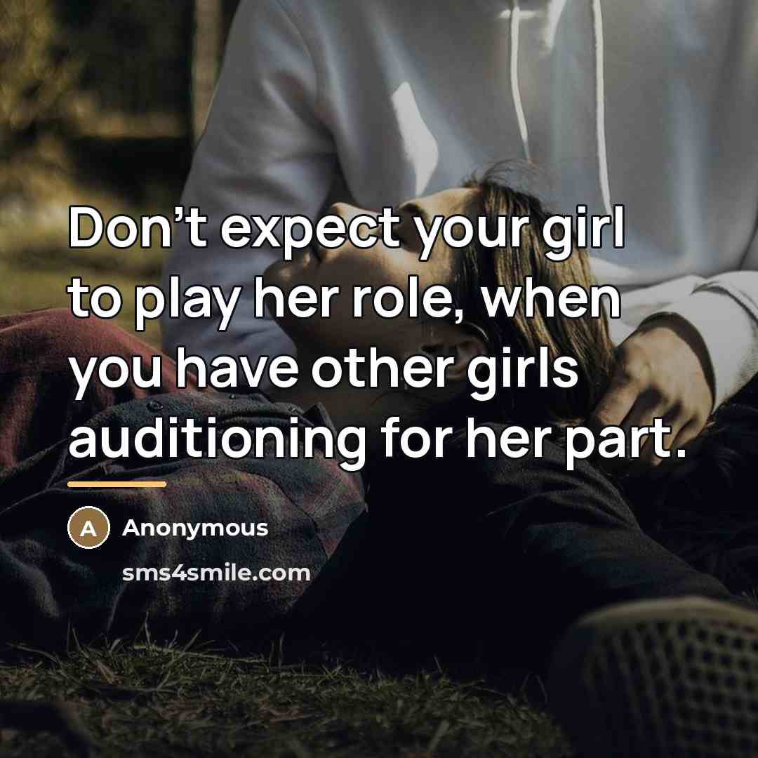“Don't expect your girl to play her role, when you…” quote by Anonymous