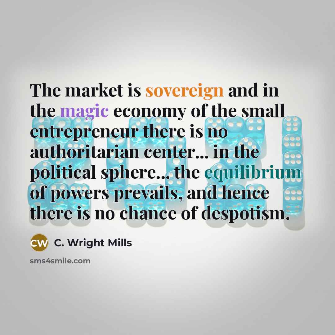 “The market is sovereign and in the magic economy of…” quote by C. Wright Mills