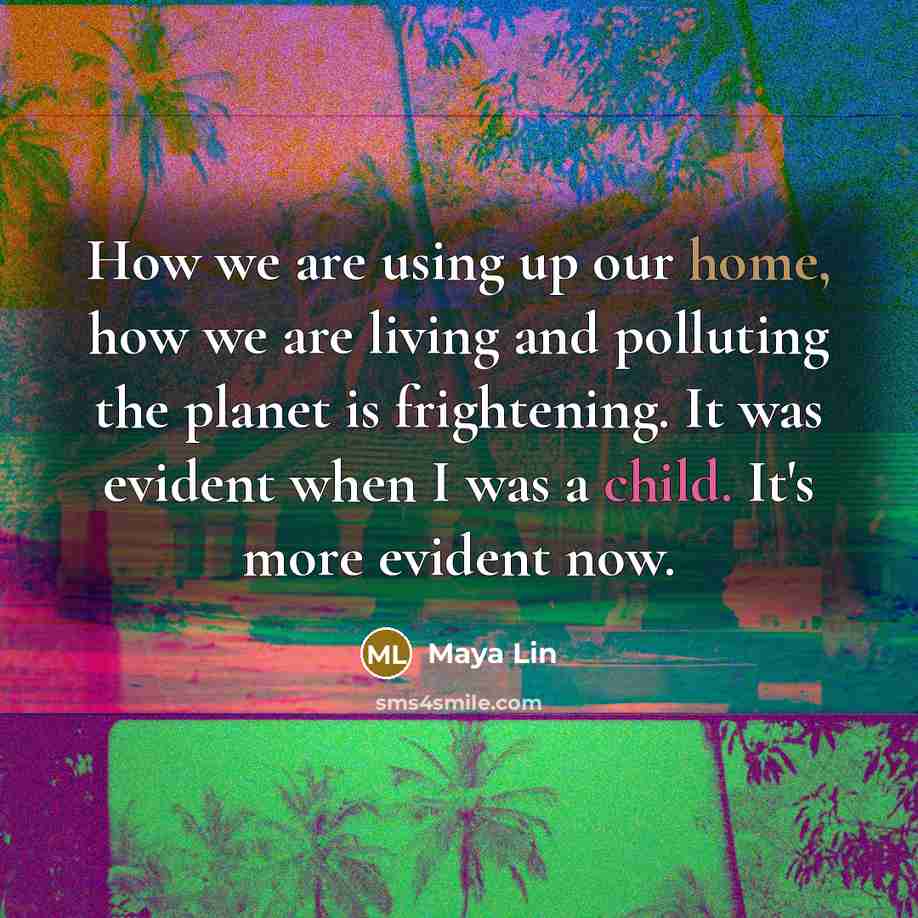 “How we are using up our home, how we are…” quote by Maya Lin