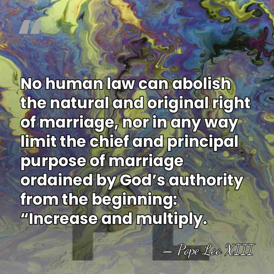 No human law can abolish the natural and original right of marriage,&hellip; - Pope Leo XIII