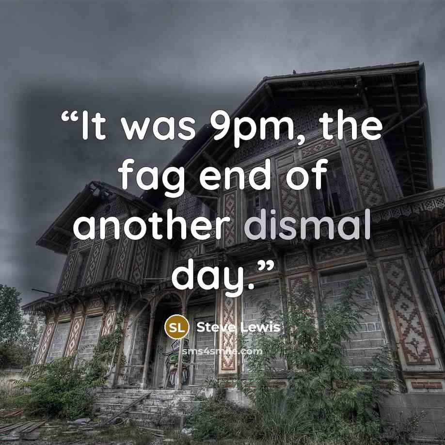 “It was 9pm, the fag end of another dismal day.” quote by Steve Lewis