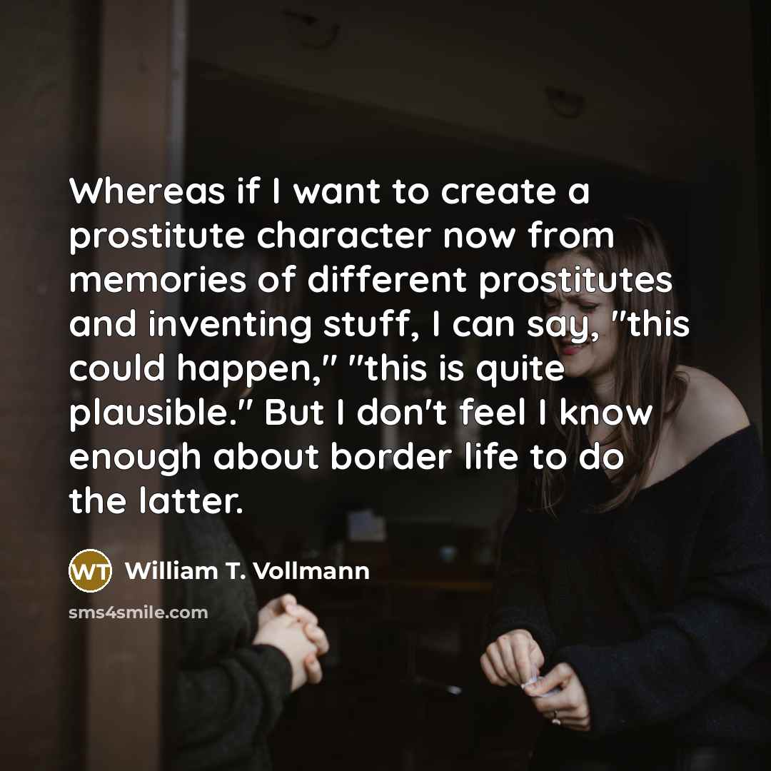 “Whereas if I want to create a prostitute character now…” quote by William T. Vollmann